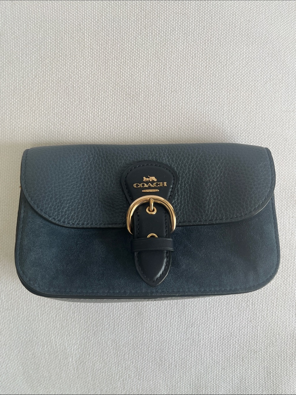 Coach Blue Leather & Suede Buckle Crossbody Bag Style # C5588